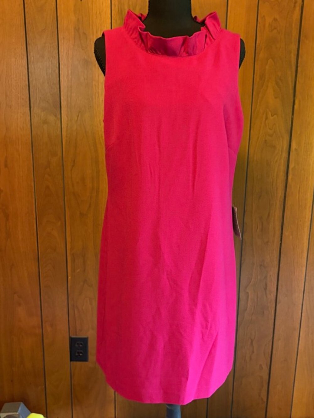 Vince Camuto hot pink ruffle neck shift dress